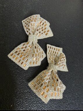 Handmade Crystal Beaded Bow Shoe Clip - Gold